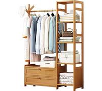 Perchero de bambú con estantes y perchero para colgar ropa, independiente, para dormitorio, pasillo y sala de estar
