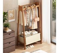 Perchero de bambú natural, moderno perchero de pie con ganchos y estante de almacenamiento para entrada, pasillo, dormitorio, baño, oficina, organizador elegante y funcional