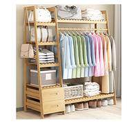 Perchero de bambú para Ropa, Armario de pie con 2 cajones, Organizador de Abrigos Independiente y 5 estantes adicionales para Guardar Ropa, Elegante solución de Armario Caqui, 90 x 40 x 14 c