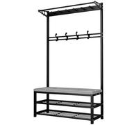 Perchero de bambú vintage, árbol de pasillo independiente con 12.9 pulgadas de profundidad x 39.4 pulgadas de ancho, elegante colgador de entrada para dormitorio, sala de estar, pasillo, acabado