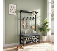 Perchero de entrada con banco y estante para zapatos de 2 niveles, color negro, 80 cm, elegante nizador de pasillo para abrigos, sombreros y zapatos, solución de almacenamiento que ahorra espacio