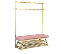 Perchero de entrada con banco y ganchos, estante para zapatos de 2 niveles para pasillo, sala de estar, dormitorio, elegante solución de almacenamiento para decoración del hogar