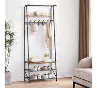 Perchero De Entrada Con Banco Zapatero y 5 Ganchos - Árbol Recibidor Multifuncional Con Almacenamiento - Mueble Estilo Madera y Estructura Metálica Para Recibidor, Dormitorio o Sala 60cm De Ancho