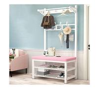 Perchero de entrada con estante de almacenamiento, árbol para abrigos, chaquetas, sombreros, bufandas, correas de perro, elegante acabado en polvo blanco, 60 x 33 x 172 cm