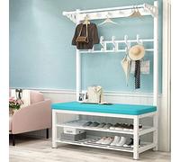 Perchero de entrada con estante para zapatos de 3 niveles, 10 ganchos y banco de metal, 100 x 30 x 170 cm, elegante solución de almacenamiento para muebles de entrada negros