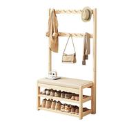 Perchero de Entrada Independiente con Zapatero y Banco, Perchero de Madera Maciza para Entrada, Organizador de recibidor, Elegante Mueble de recibidor (80 x 173 cm)