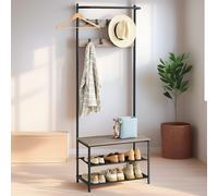 Perchero de entrada, perchero con zapatero, zapatero, 32,2 x 180 cm, 9 ganchos desmontables, barra superior, estilo industrial, adecuado para entradas y dormitorios, color y negro