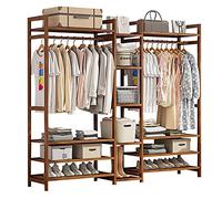 Perchero de madera abierto con estante para zapatos, fácil de montar, para dormitorio, tamaños ajustables: 70/80/90/100/110/120/130/170 cm