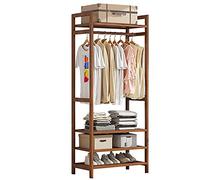 Perchero de madera con estante para zapatos, diseño abierto, fácil montaje para dormitorio, opciones de altura de 70 a 170 cm, solución de almacenamiento elegante para abrigos y zapatos