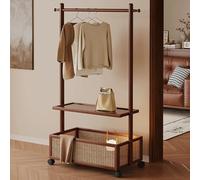 Perchero de madera para colgar ropa, mueble con cesta de almacenamiento y ruedas para ropa, abrigos, sombreros y bolsos, estante independiente para vestidos y disfraces para dormitorio B,75cm