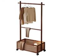 Perchero de madera para colgar ropa, mueble con cesta de almacenamiento y ruedas para ropa, abrigos, sombreros y bolsos, estante independiente para vestidos y disfraces para dormitorio A,50cm
