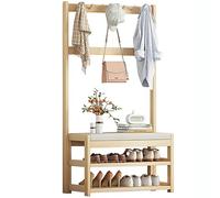 Perchero de madera - Perchero de pie para colgar ropa y zapatero con banco, 10 ganchos para dormitorio y oficina en casa, elegante organizador de interiores