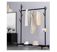 Perchero de madera, Perchero sencillo de un solo poste con ruedas pie, estante Metal for dormitorio, ganchos for suelo, soporte, almacenamiento decoración, perchas for ropa(Black,31.5x18.1x66.5in)