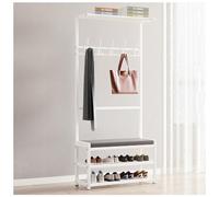 Perchero de metal 4 en 1 y almacenamiento de zapatos, perfecto para abrigos, sombreros y accesorios, ideal para entrada, pasillo, dormitorio y sala de estar, diseño que ahorra espacio