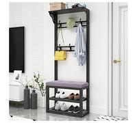 Perchero de metal de 8 ganchos con estante para zapatos y banco, elegante pasillo (color: B, tamaño: 80 cm), diseño de ahorro de espacio para entrada y sala de estar