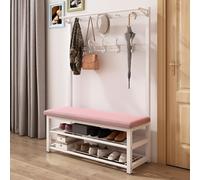 Perchero de metal moderno con almacenamiento de zapatos, 10 ganchos, banco de 2 niveles, estante de pie, para entrada, fácil montaje, color negro (100 x 33 x 170 cm)