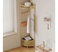 Perchero de metal resistente con cesta de almacenamiento y ganchos, moderno perchero de pie versátil para el hogar, dormitorio y sala de estar, estante para zapatos incluido