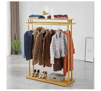 Perchero De Metal Resistente Con Estante Superior, Perchero De Pie Para Tiendas Minoristas, Perchas Con Varillas Dobles Para Colgar De Múltiples Usos, Estantes Para Guardar Zapatos(Gold-B,100x50x150 c