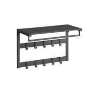 VASAGLE Perchero de Pared, Perchero Colgante con 10 Ganchos Extraíbles, Doble Fila de Ganchos y Barra de Colgar, para Pasillo, Dormitorio, Baño, Gris Antracita y Negro LCR101B04