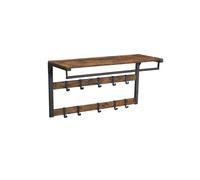 VASAGLE Perchero de Pared, Perchero Colgante con 10 Ganchos Extraíbles, Doble Fila de Ganchos y Barra de Colgar, para Pasillo, Dormitorio, Baño, Marrón Rústico y Negro LCR201B01