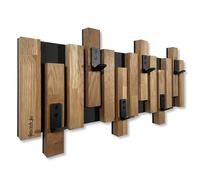 FLEXISTYLE Perchero de pared de madera de roble con paneles de lamas en color negro, moderno, natural, 2 dimensiones (60 cm)
