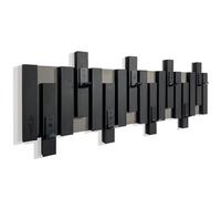 Perchero de pared de madera de roble con paneles de lamas en color negro, moderno natural, 2 dimensiones (80 cm), color negro