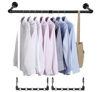 Perchero de Pared Industrial, 88 cm Barra para Colgar Ropa, Barra de Ropa para Colgar en Pared, Riel de Ropas en Pareds, Barras de Suspensión para Sala de Estar Gabinete Dormitorios + 2 Perchas