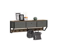 SoBuy FHK26-N Perchero de Pared para Pasillo, Guardarropa, Estante de Pared con 3 Cestas y 7 Ganchos Dobles Estilo iIndustrial 100 x 20 x 30 cm ES