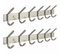 Perchero de pared - Perchero de acero inoxidable de 17 pulgadas de níquel cepillado con 6 ganchos dobles resistentes - Percha montada en la pared para entrada, baño, dormitorio, toalla, organizador de