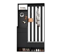 Perchero de pasillo con banco y zapatero, armario multifuncional con tablero, perchero con banco de almacenamiento para entrada, lavadero, 180 x 100 x 35 cm (negro)