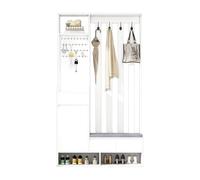Perchero de pasillo con banco y zapatero, armario multifuncional con tablero, perchero con banco de almacenamiento para entrada, lavadero, 180 x 100 x 35 cm (blanco)