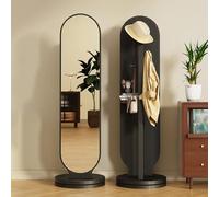 Perchero De Pie Con Espejo, Espejo De Longitud Completa Giratorio De 360° Con 3 Ganchos Y Estante De Almacenamiento, Espejo De Piso De Cuerpo Completo Para El Hogar Con Perchero Para Dormitorio