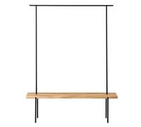 Perchero de pie con estante para zapatos, árbol de pasillo de hierro con 2 ganchos, soporte simple para chaqueta y banco de madera maciza para entrada y dormitorio (90 cm)