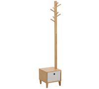 Perchero de Pie de Bambú Perchero con Banco Tipo de Árbol Cajón de Tela y 8 Ganchos para Colgar Ropa 35x35x177cm Natural Natural Wood 35x35x177 cm