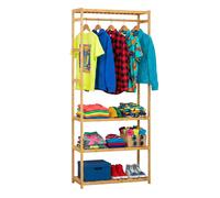 Perchero de pie/entrada, barra para ropa, zapatero, bambú