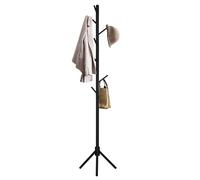Perchero De Pie Madera de Haya Negro Con 8 Ganchos Estilo Árbol Minimalista | Colgador Ropa Sombreros Bolsos Fácil Montaje | Organizador Entrada Dormitorio Salón Oficina Compacto Estable Ligero