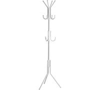 Perchero de pie metálico blanco, diseño moderno con múltiples ganchos, ideal para colgar ropa, abrigos, sombreros y bolsos, organizador de entrada, dormitorio u oficina, resistente y estable