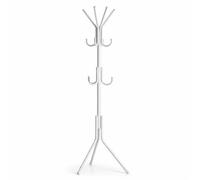 Perchero de Pie Metálico con Ganchos Múltiples | Diseño Moderno y Estable | Estructura de Acero Resistente | Base Triangular Antivuelco | Ideal para Entrada, Dormitorio u Oficina | Blanco