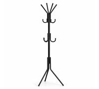 Perchero de Pie Metálico con Ganchos Múltiples | Diseño Moderno y Estable | Estructura de Acero Resistente | Base Triangular Antivuelco | Ideal para Entrada, Dormitorio u Oficina | Negro