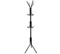 Perchero de pie metálico negro, diseño moderno con múltiples ganchos, ideal para colgar ropa, abrigos, sombreros y bolsos, organizador de entrada, dormitorio u oficina, resistente y estable