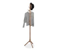 Relaxdays Perchero de Pie con 8 Perchas, Madera de Haya, Colgador de Chaquetas y Abrigos, 173 x 43,5 x 37 cm, Natural