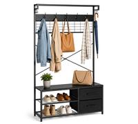 Relaxdays Perchero con Banco Zapatero Negro | 2 cajones y ganchos para recibidor