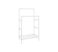 SONGMICS Burro Ropa, Perchero Burro de Metal con 2 Barras Colgantes, con un Estante de Almacenamiento, Capicidad de Carga 55 kg, Montaje Fácil, Blanco RDR01WT