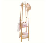 Perchero de ropa de bambú, perchero de madera, capas de estantes de almacenamiento, perchero , adecuado para pasillos de entrada, oficinas, hoteles en
