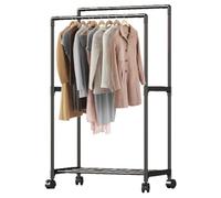Perchero de ropa - Soporte de doble barra, marco de ropa rodante | de almacenamiento organizador de metal ajustable, torre de estante de armario resistente para abrigos, faldas, suéteres