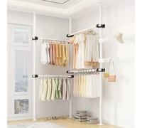 Perchero de Ropa Telescópico Altura Ajustable, Sistema telescópico de Almacenamiento para Ropa, con 2 Ganchos Anchos para el hogar y la Tienda de Ropa, L 78-125 cm x H 110-310 cm