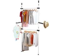 Perchero de Ropa Telescópico, de Perchero Carril de Ropa Extensible con 2 Barras, Bastidor de Ropa Soporta Altura Ajustable Perchero Independiente, para Vestido Dormitorio Colgar Ropa