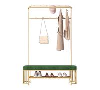 Perchero delgado 3 en 1 con banco, estantes de almacenamiento de 2 niveles y ganchos para entrada, sala de estar, dormitorio, nizer multifuncional para muebles