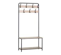 Miroytengo Perchero Entrada con 2 Baldas y 7 Colgadores Sert Roble Cambrian y Negro 80x170x30 cm Madera claro - Negro -