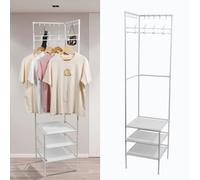 Perchero esquinero de árbol de pasillo independiente con 3 estantes y 10 ganchos para colgar, soporte industrial de metal para ropa, para entrada, pasillo, dormitorio, práctico organizador de esquina